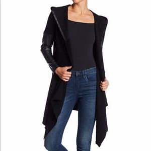 BLANKNYC 
Faux Leather Trim Long Hooded Jacket